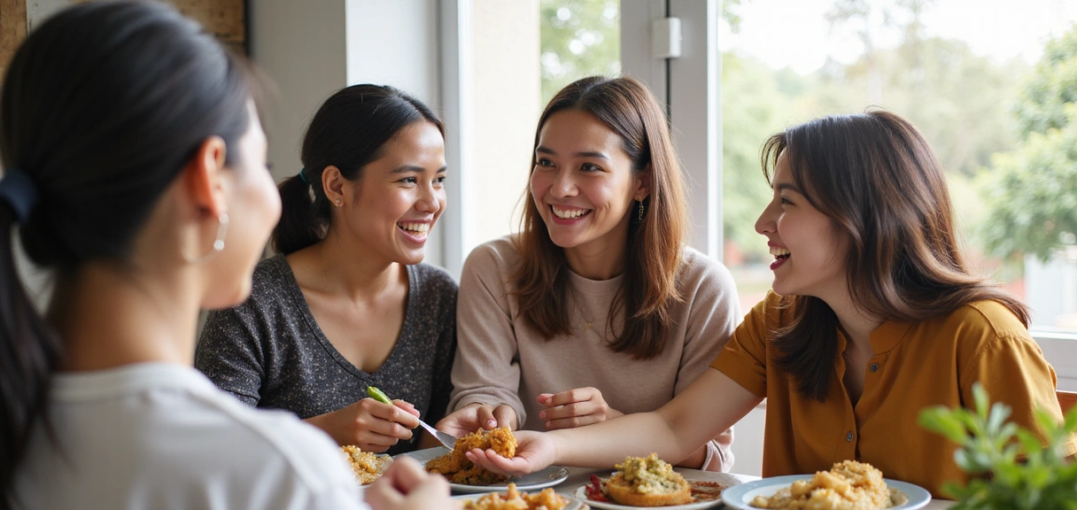 A group of diverse people smiling and laughing together in a bright, healthy setting, perhaps a park or a modern cafe, conveying happiness and well-being. No text.