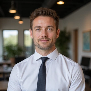 Portrait of David Lee, an experienced and focused male nutritionist.