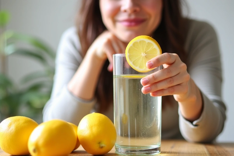 A person enjoying a glass of water with lemon, surrounded by fresh fruits, emphasizing the importance of hydration for overall health.