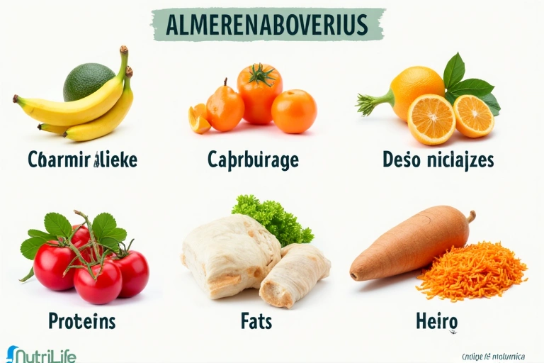 A detailed infographic illustrating the different macronutrients (carbohydrates, proteins, fats) with examples of food sources for each, presented clearly and engagingly.