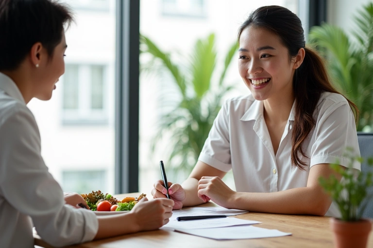 Nutritionist explaining a meal plan to a client