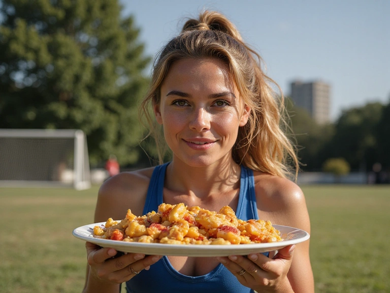 Athlete fueled by healthy food, dynamic shot